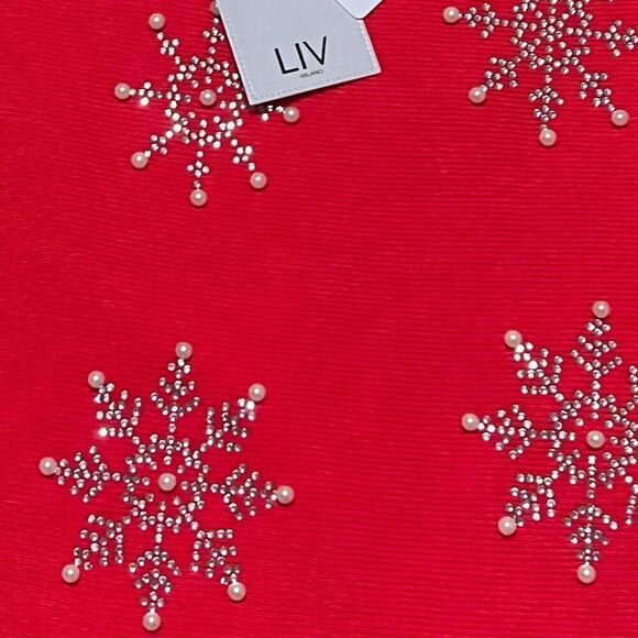 Liv Milano Red Holiday Embellished Sweater Rhinestone Pearl Snowflakes Sz S NWT - Picture 7 of 11